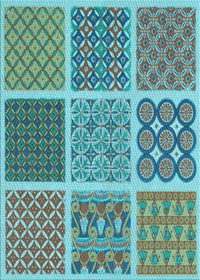 Machine Washable Transitional Turquoise Green Rug, wshpat2685lblu