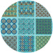 Square Machine Washable Transitional Turquoise Green Rug in a Living Room, wshpat2685lblu