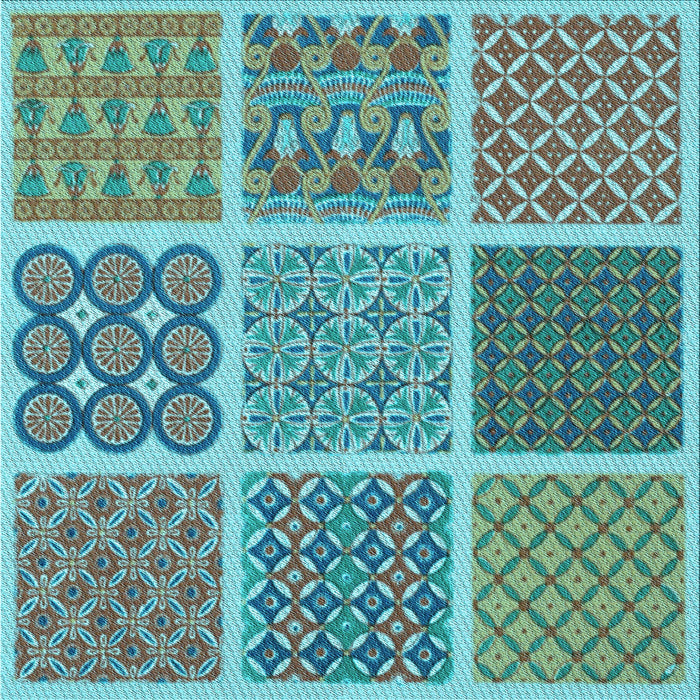 Round Patterned Turquoise Green Rug, pat2685lblu