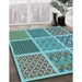 Machine Washable Transitional Turquoise Green Rug in a Family Room, wshpat2685lblu