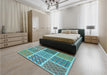 Patterned Turquoise Green Rug in a Bedroom, pat2685lblu