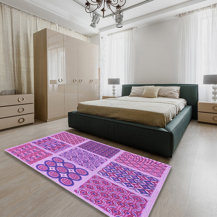 Patterned Orchid Purple Rug in a Bedroom, pat2685pur
