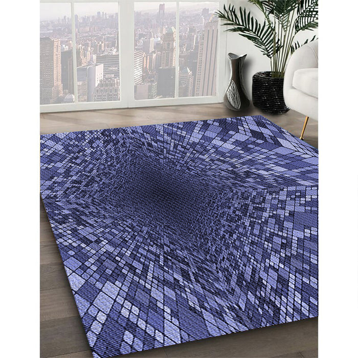 Patterned Light Slate Blue Rug in Family Room, pat2686blu