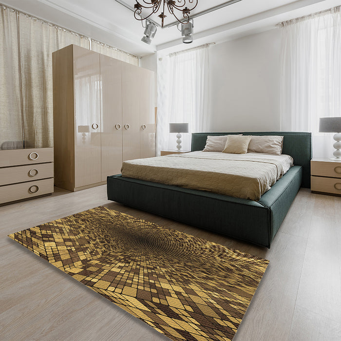 Patterned Cinnamon Brown Rug in a Bedroom, pat2686brn