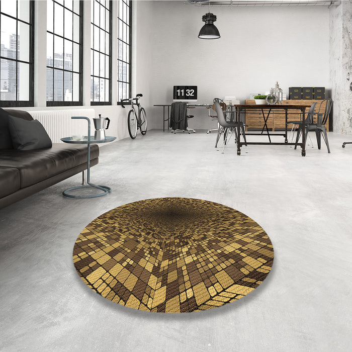Round Patterned Cinnamon Brown Rug in a Office, pat2686brn