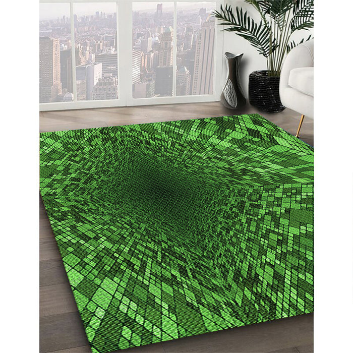Patterned Deep Emerald Green Rug in Family Room, pat2686grn