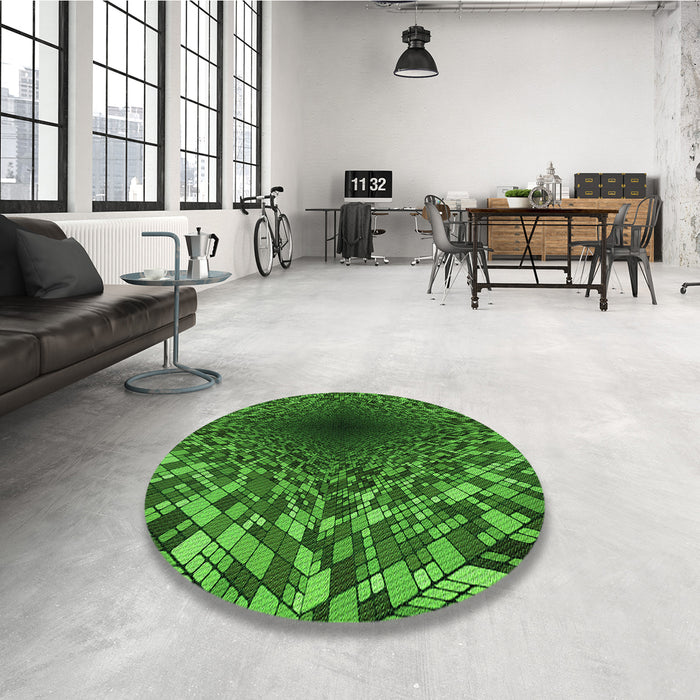 Round Patterned Deep Emerald Green Rug in a Office, pat2686grn