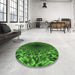 Round Patterned Deep Emerald Green Rug in a Office, pat2686grn