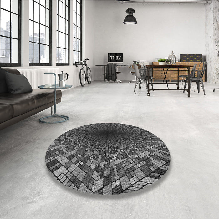 Round Patterned Charcoal Black Rug in a Office, pat2686gry