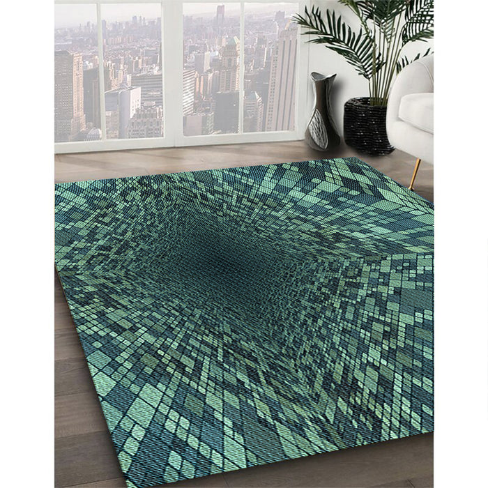 Patterned Mint Green Rug in Family Room, pat2686lblu