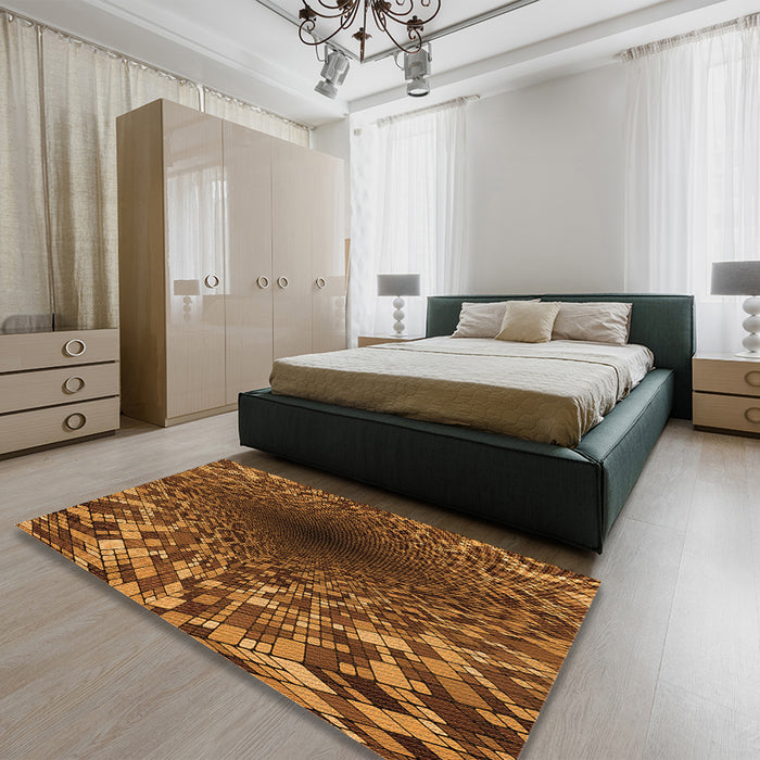 Patterned Orange Rug in a Bedroom, pat2686org