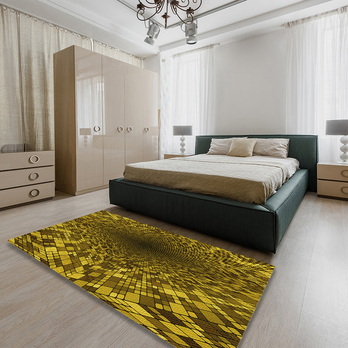 Patterned Orange Gold Rug in a Bedroom, pat2686yw
