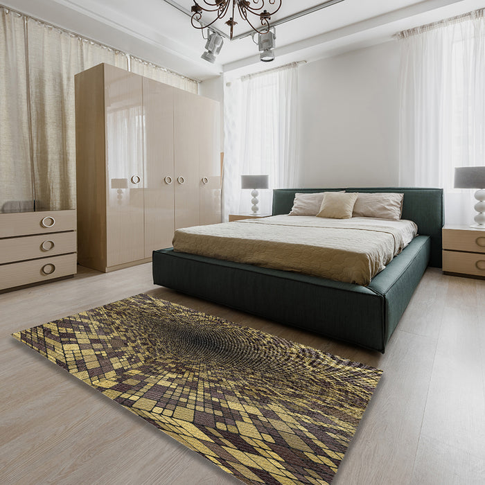 Patterned Copper Green Novelty Rug in a Bedroom, pat2686