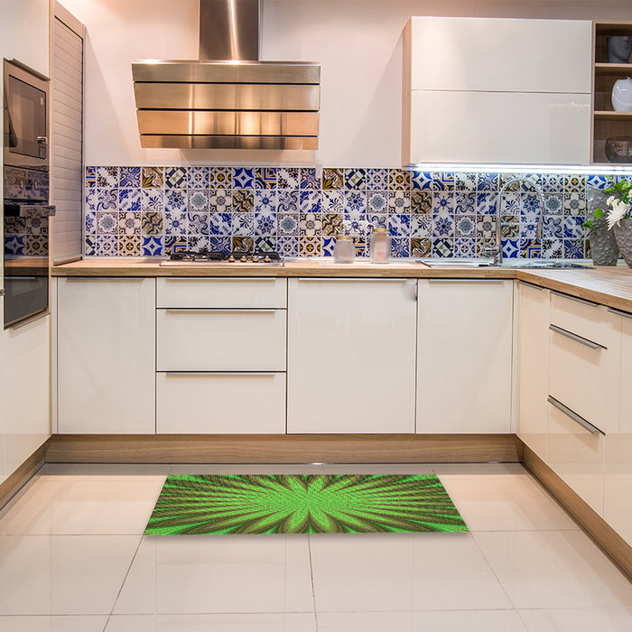 Patterned Green Rug in a Kitchen, pat2687grn
