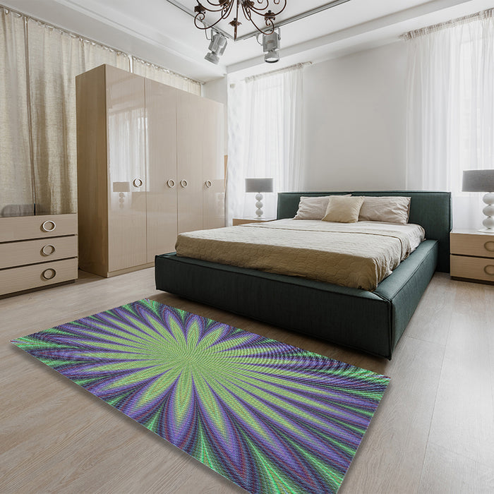 Patterned Green Rug in a Bedroom, pat2687lblu