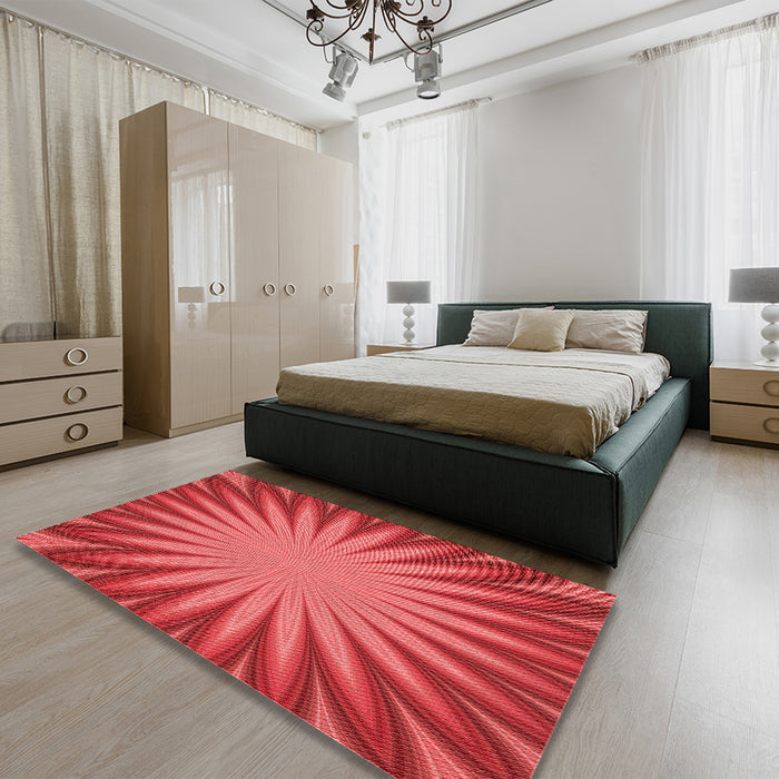 Patterned Red Rug in a Bedroom, pat2687rd