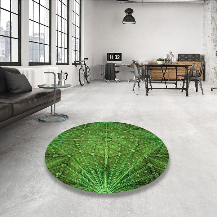 Round Patterned Deep Emerald Green Rug in a Office, pat2688grn