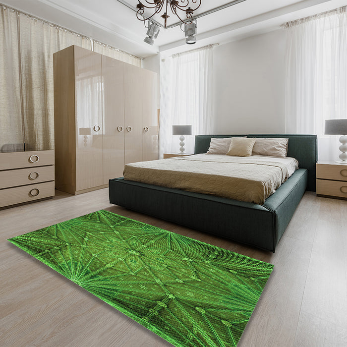 Patterned Deep Emerald Green Rug in a Bedroom, pat2688grn