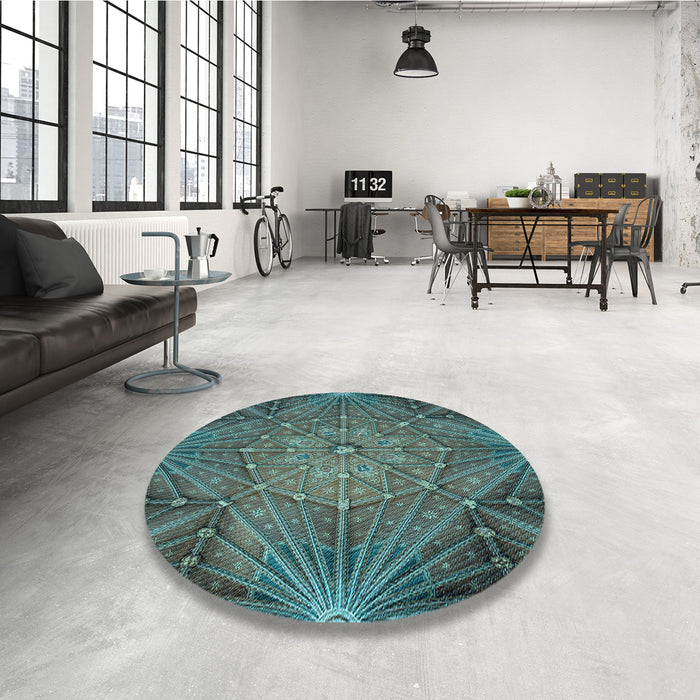 Round Patterned Charcoal Blue Rug in a Office, pat2688lblu