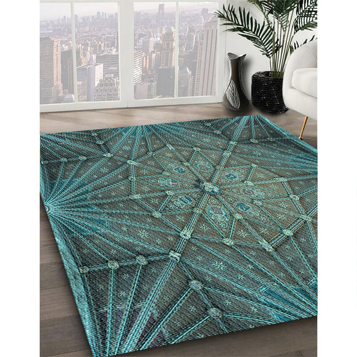 Machine Washable Transitional Charcoal Blue Rug in a Family Room, wshpat2688lblu