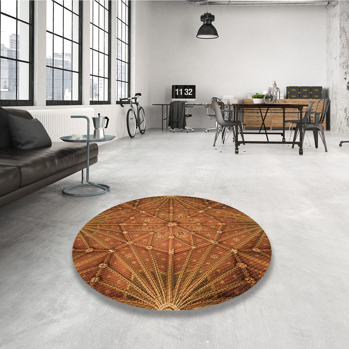 Round Patterned Neon Orange Rug in a Office, pat2688org