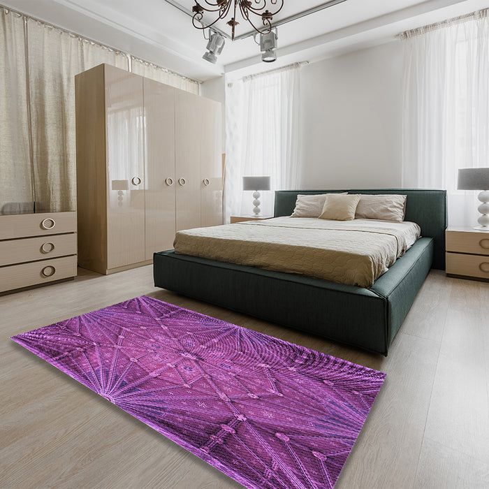 Round Machine Washable Transitional Dark Magenta Purple Rug in a Office, wshpat2688pur