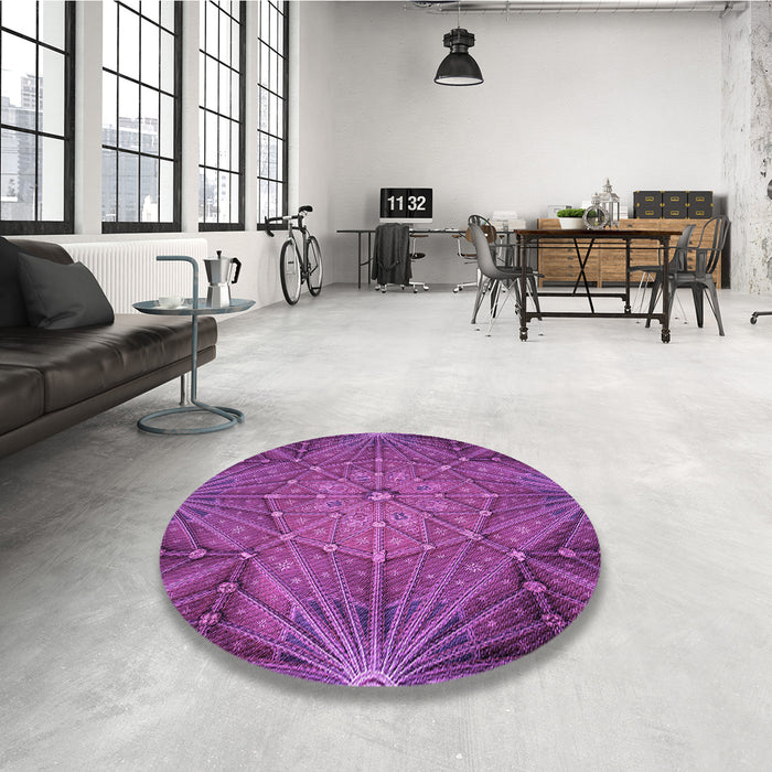 Round Patterned Dark Magenta Purple Rug in a Office, pat2688pur