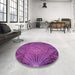 Round Patterned Dark Magenta Purple Rug in a Office, pat2688pur