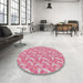 Round Machine Washable Transitional Pink Rug in a Office, wshpat2689