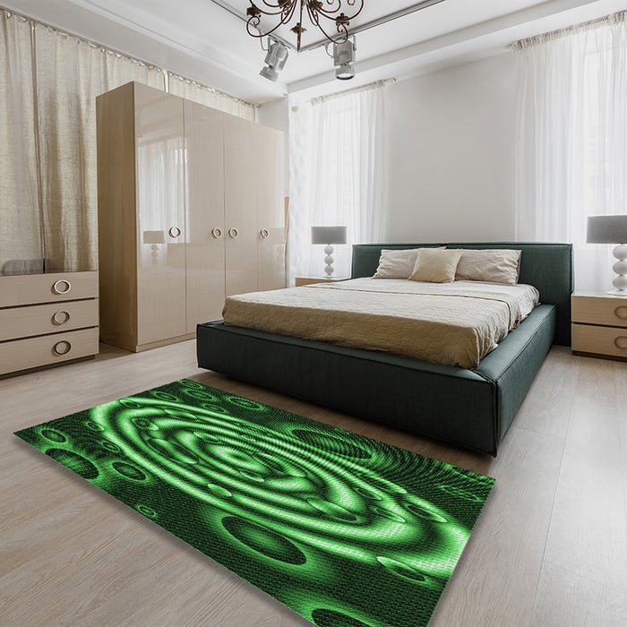 Patterned Dark Forest Green Rug in a Bedroom, pat269grn