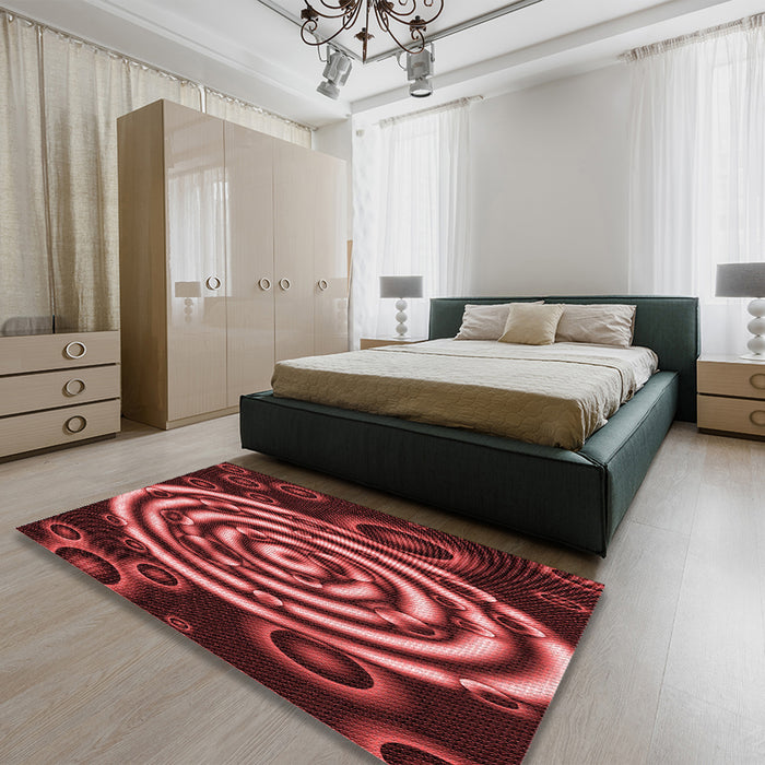 Patterned Maroon Red Rug in a Bedroom, pat269rd