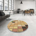 Round Patterned Yellow Orange Rug in a Office, pat2690brn