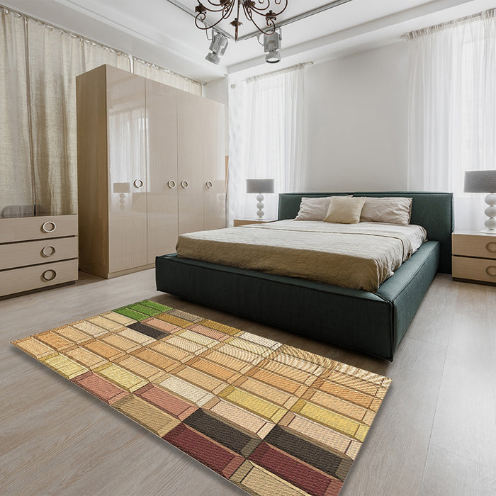 Patterned Yellow Orange Rug in a Bedroom, pat2690brn