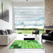 Square Patterned Emerald Green Rug in a Living Room, pat2690grn