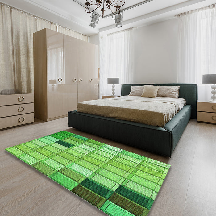 Patterned Emerald Green Rug in a Bedroom, pat2690grn
