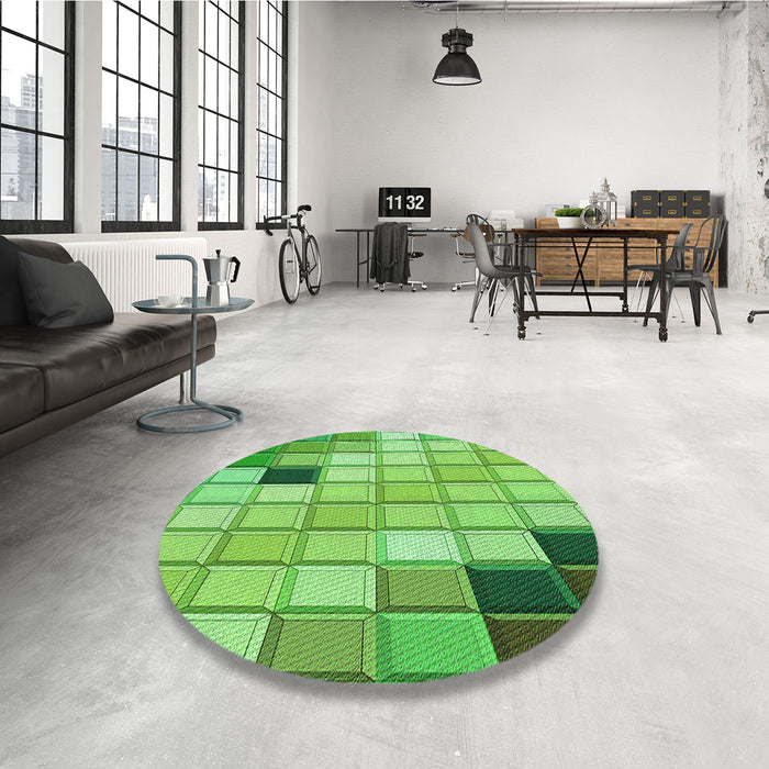 Round Patterned Emerald Green Rug in a Office, pat2690grn