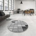 Round Patterned Silver Gray Rug in a Office, pat2690gry