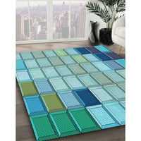 Patterned Deep-Sea Green Rug, pat2690lblu