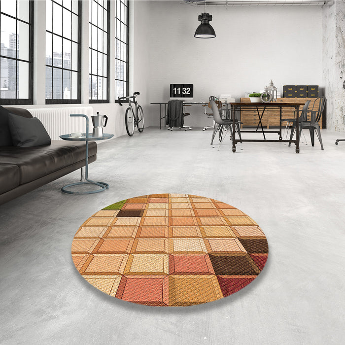 Round Patterned Yellow Orange Rug in a Office, pat2690org