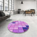 Round Patterned Violet Purple Rug in a Office, pat2690pur