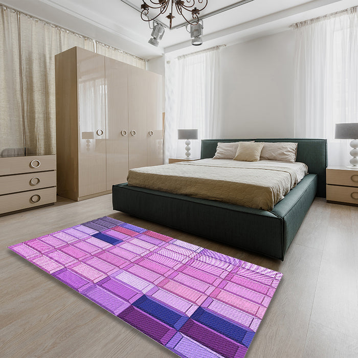 Patterned Violet Purple Rug in a Bedroom, pat2690pur