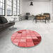 Round Patterned Pastel Pink Rug in a Office, pat2690rd