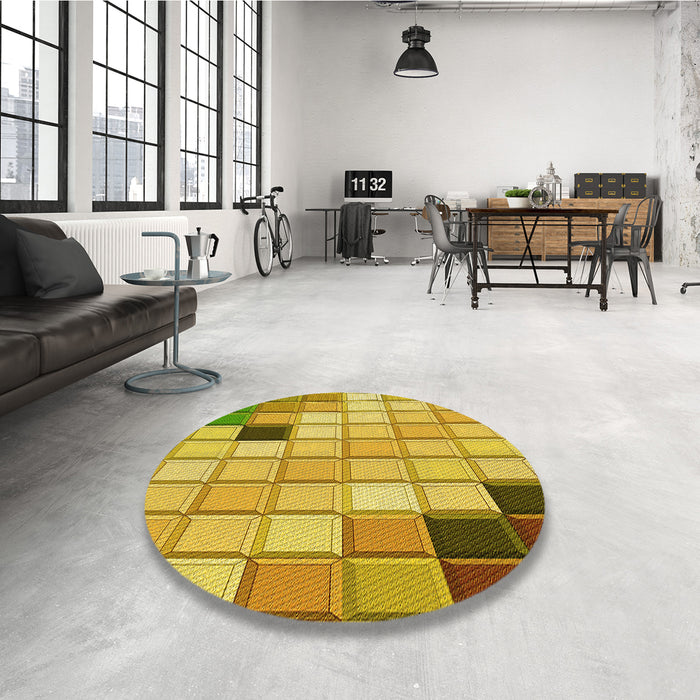 Round Patterned Bright Gold Yellow Rug in a Office, pat2690yw