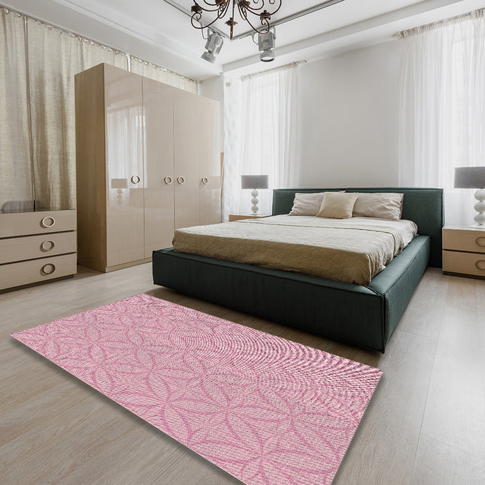 Machine Washable Transitional Purple Pink Rug in a Bedroom, wshpat2691