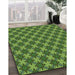 Patterned Dark Forest Green Rug in Family Room, pat2692grn