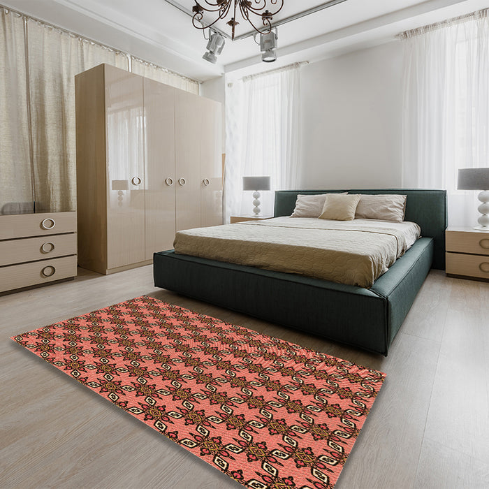 Patterned Orange Rug in a Bedroom, pat2692org