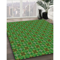 Patterned Dark Forest Green Rug, pat2693grn