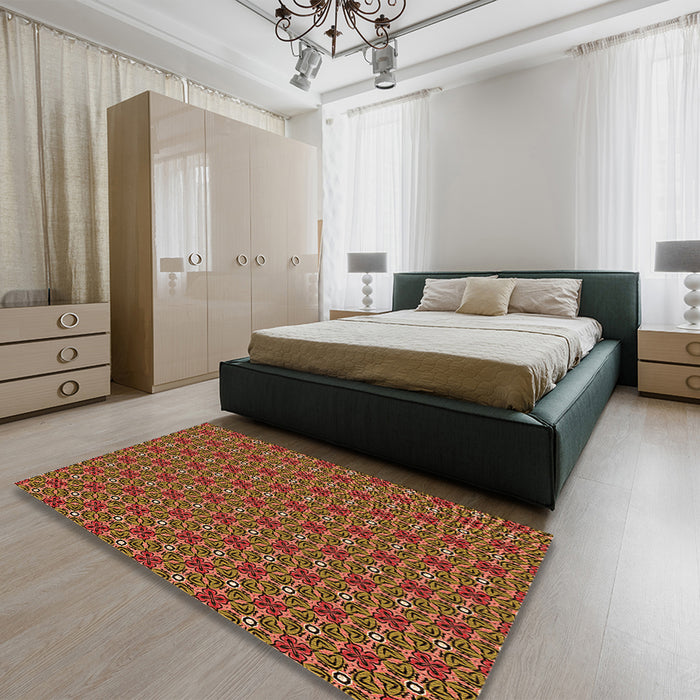 Round Machine Washable Transitional Orange Rug in a Office, wshpat2693org