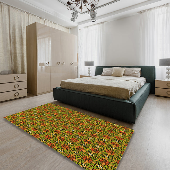 Round Machine Washable Transitional Red Brown Rug in a Office, wshpat2693yw