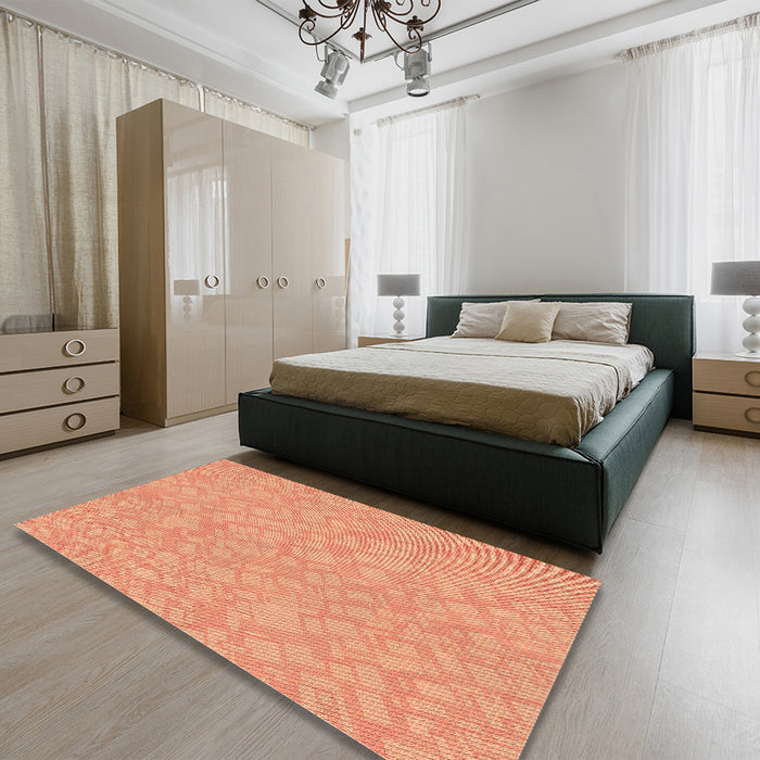 Patterned Bright Orange Rug in a Bedroom, pat2694org
